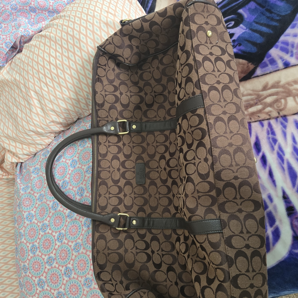 Coach Brown Signature Travel Bag with Leather Handles